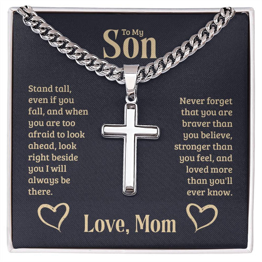 To My Son - Cuban Link Chain with Engraved Artisan Cross