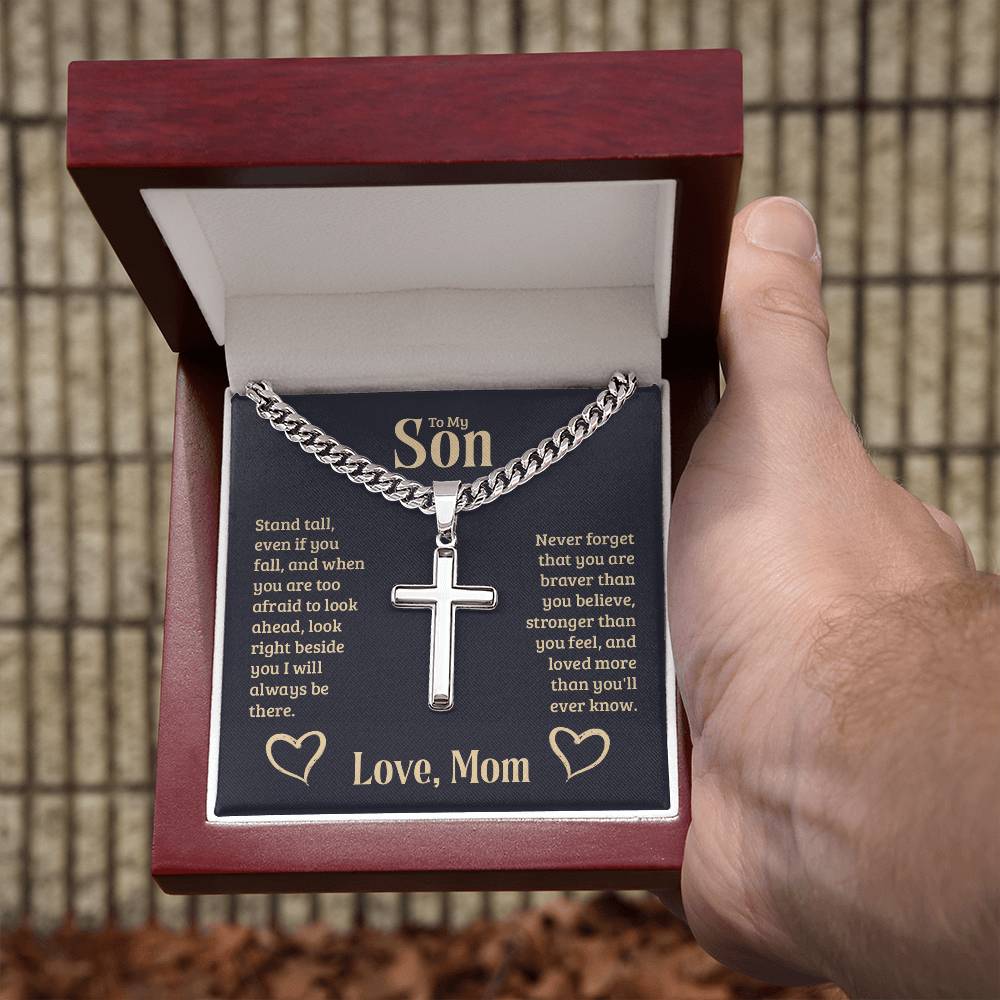 To My Son - Cuban Link Chain with Engraved Artisan Cross