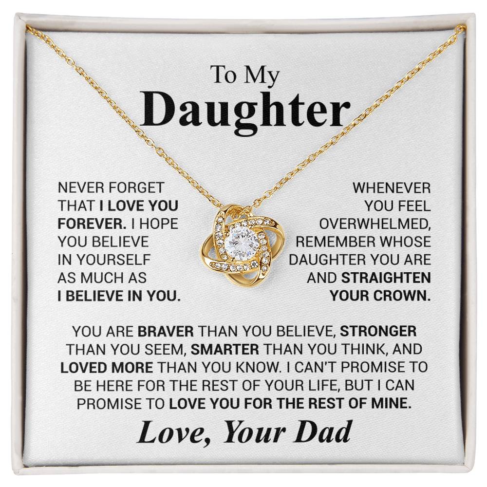 To My Daughter - Never Forget - Love Knot Necklace (Yellow & White Gold Variants)