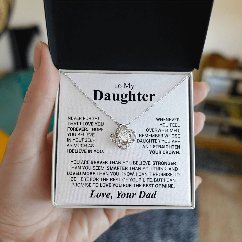 To My Daughter - Never Forget - Love Knot Necklace (Yellow & White Gold Variants)