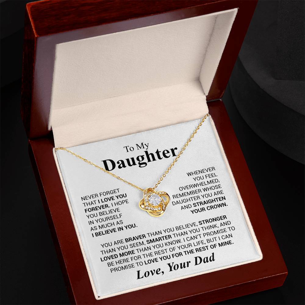 To My Daughter - Never Forget - Love Knot Necklace (Yellow & White Gold Variants)