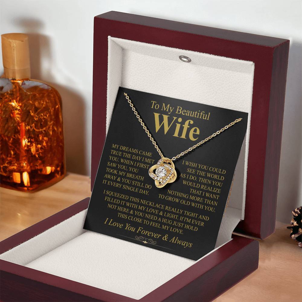 To My Beautiful Wife - Grow Old With You - Love Knot Necklace (Yellow & White Gold Variants)