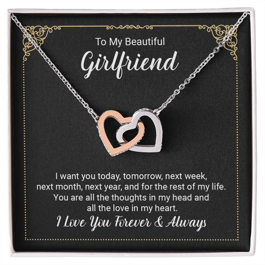 To My Beautiful Girlfriend - Interlocking Hearts Necklace