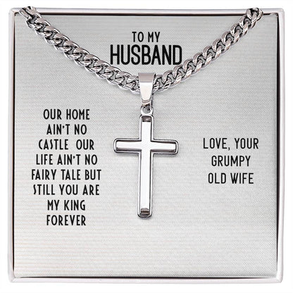 To My Husband - Cuban Link Chain with Artisan Cross