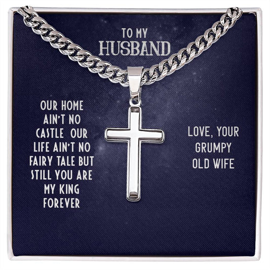 To My Husband - Cuban Link Chain with Artisan Cross