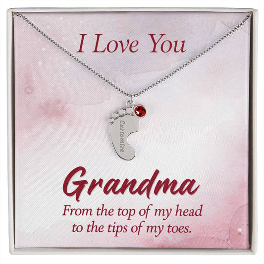 Grandma - Engraved Baby Feet Necklace with Birthstone