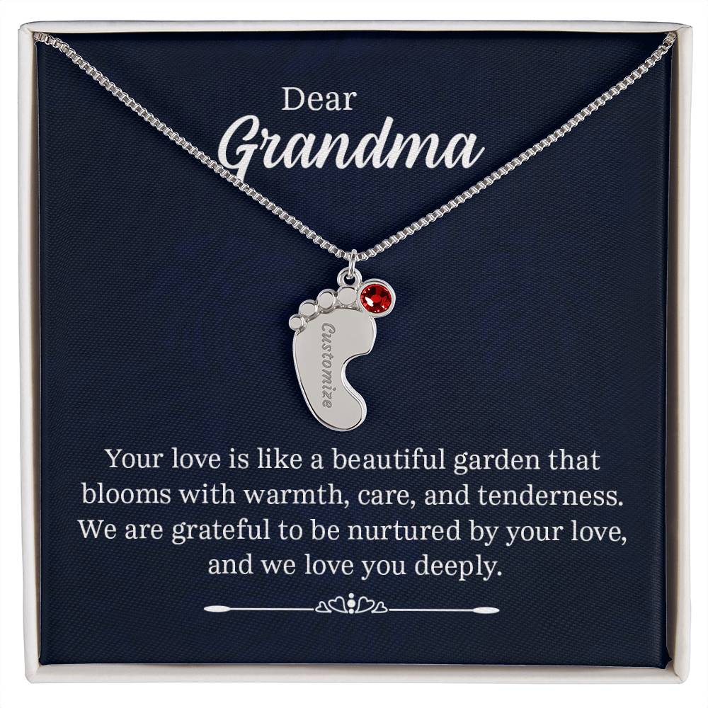 Dear Grandma - Engraved Baby Feet Necklace with Birthstone