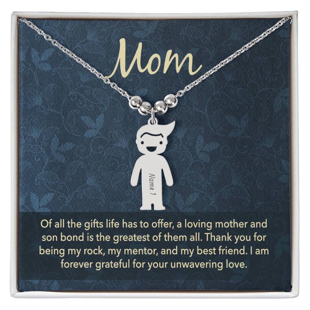 Mom - Engraved Kid Charm Necklace