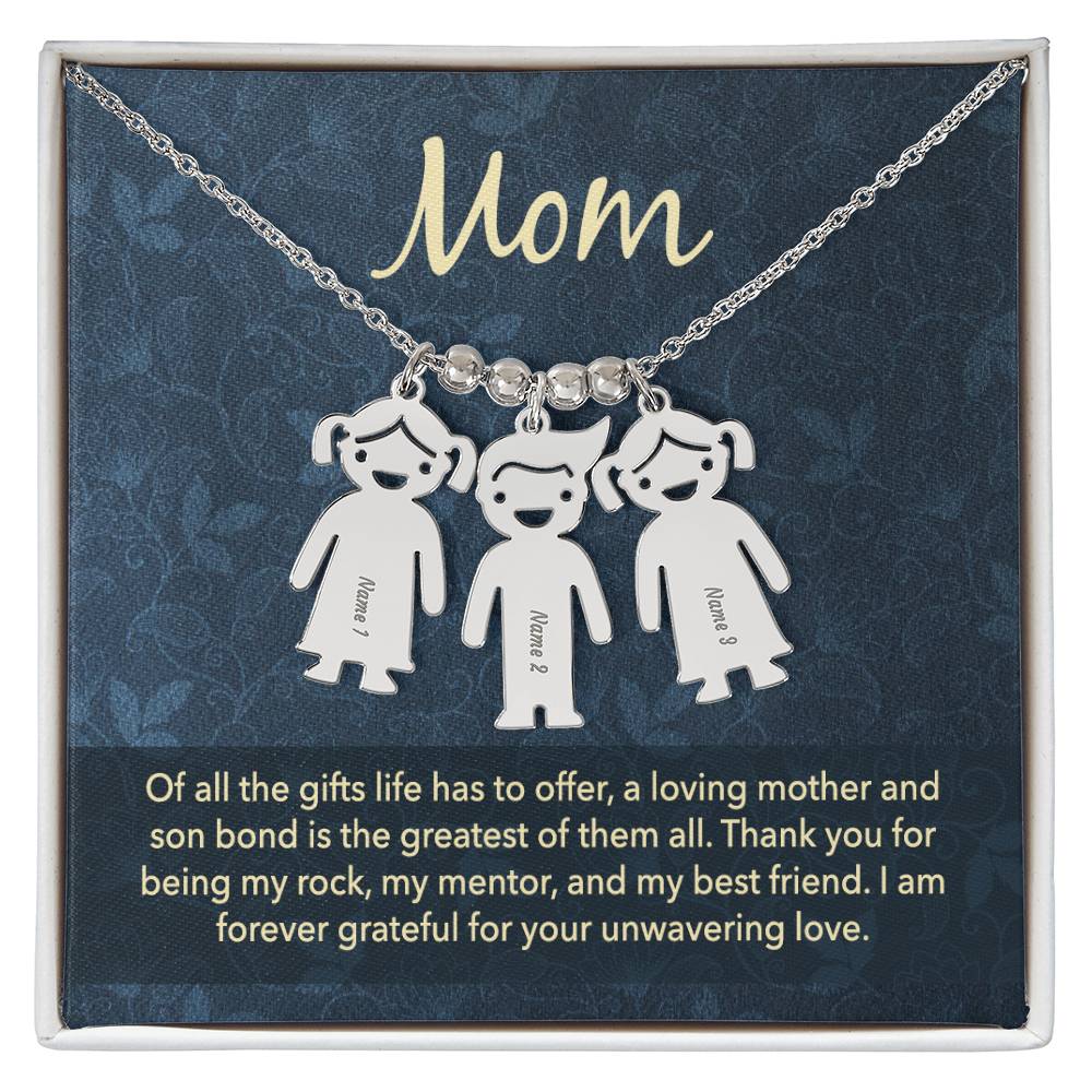 Mom - Engraved Kid Charm Necklace