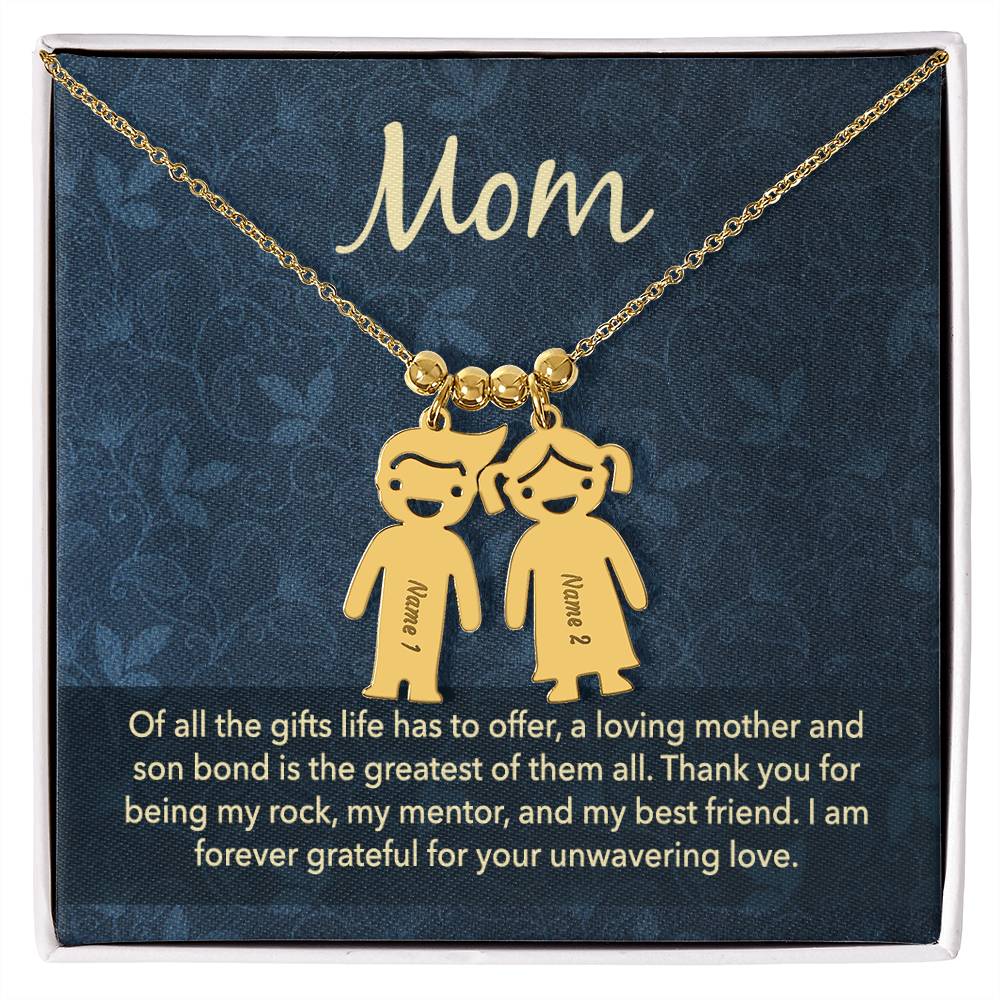 Mom - Engraved Kid Charm Necklace