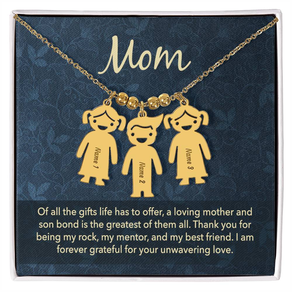 Mom - Engraved Kid Charm Necklace