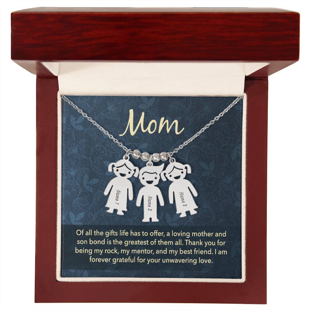 Mom - Engraved Kid Charm Necklace