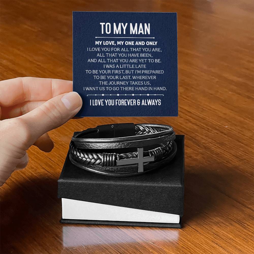 To My Man - Men's Cross Leather Bracelet