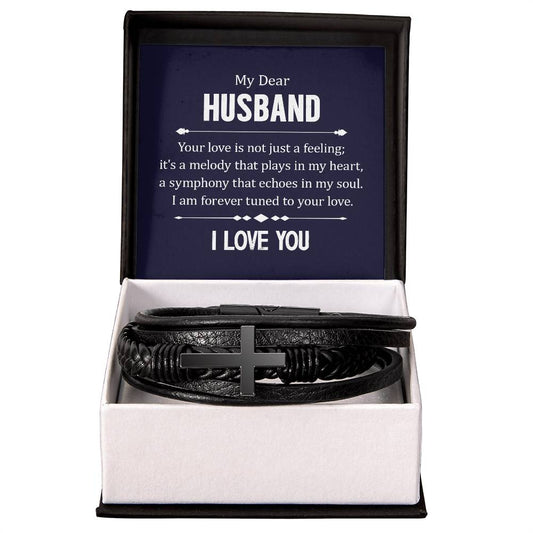 My Dear Husband - Men's Cross Leather Bracelet