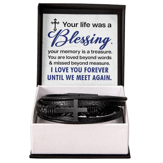 Until We Meet again - Men's Cross Leather Bracelet