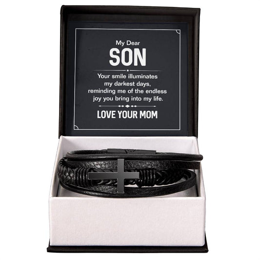 My Dear Son - Men's Cross Leather Bracelet