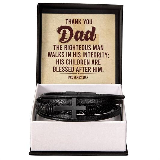 Thank You Dad - Men's Cross Leather Bracelet