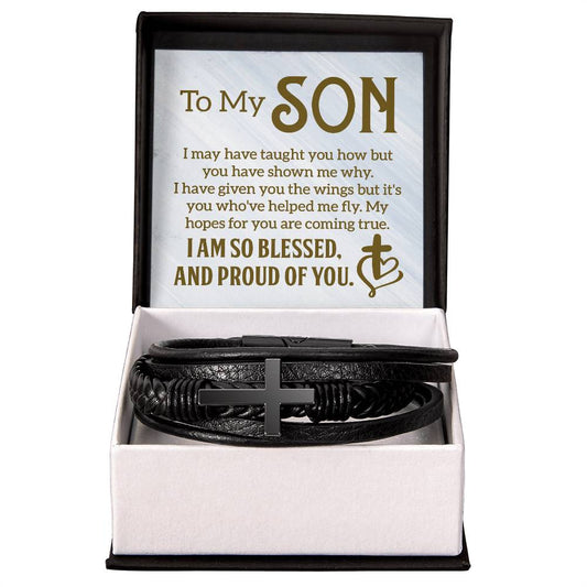 To My Son - Men's Cross Leather Bracelet