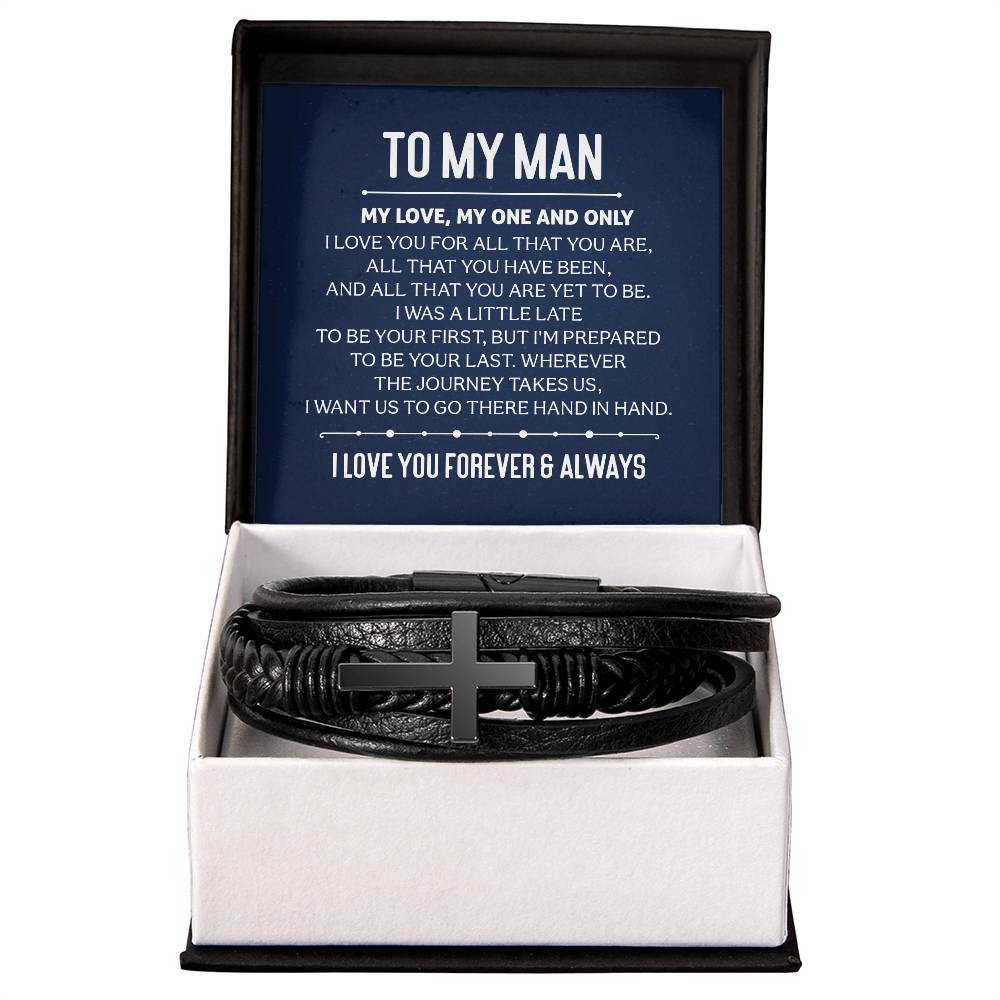 To My Man - Men's Cross Leather Bracelet