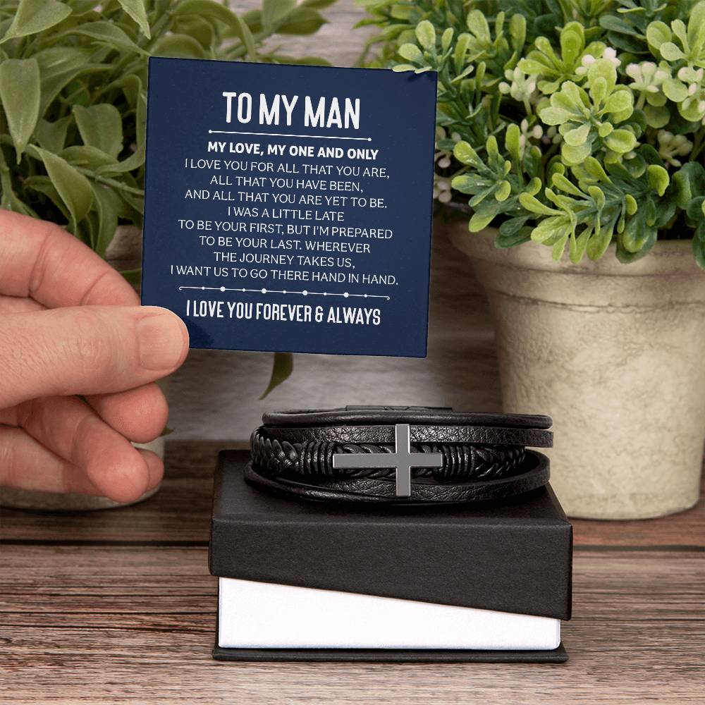 To My Man - Men's Cross Leather Bracelet