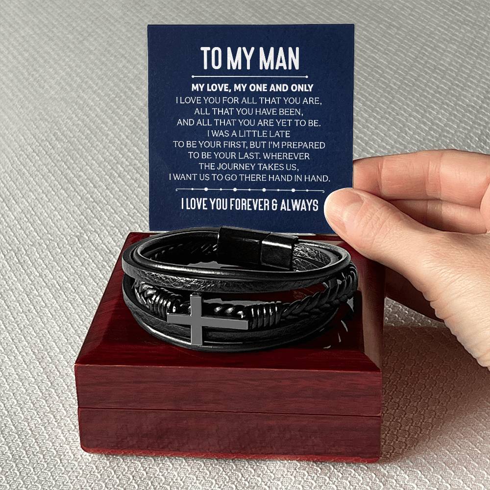 To My Man - Men's Cross Leather Bracelet