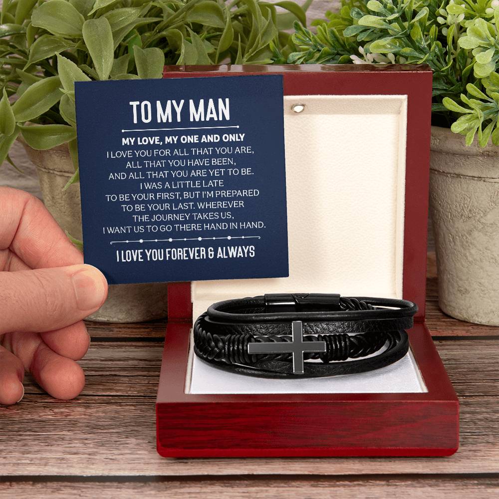 To My Man - Men's Cross Leather Bracelet