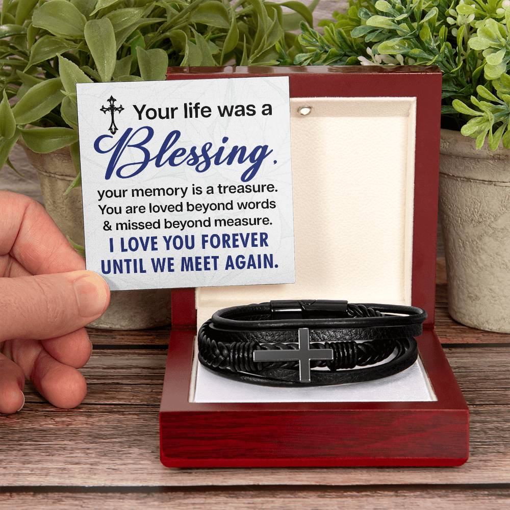 Until We Meet again - Men's Cross Leather Bracelet