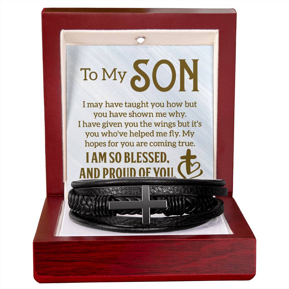 To My Son - Men's Cross Leather Bracelet