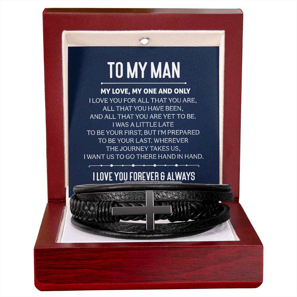 To My Man - Men's Cross Leather Bracelet