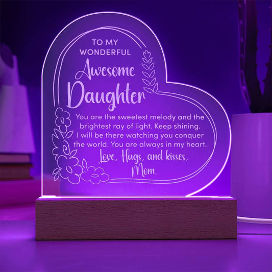 Wonderful Awesome Daughter - Engraved Acrylic Heart Plaque