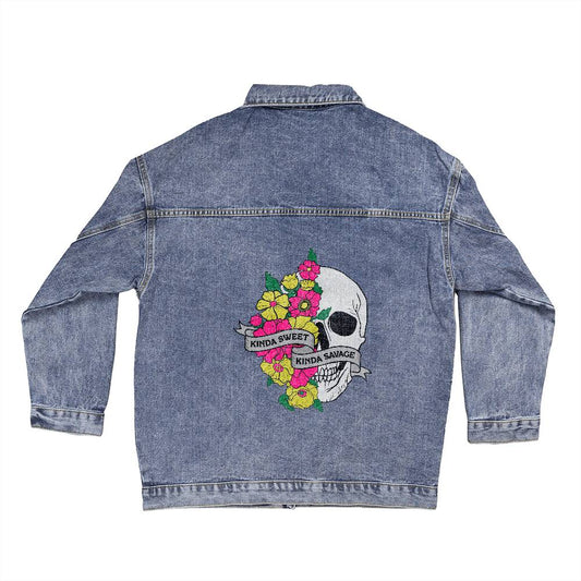 Kinda Sweet Kinda Savage - Oversized Women's DTG Denim Jacket