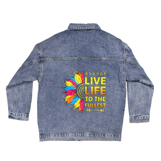 Live To The Fullest - Oversized Women's DTG Denim Jacket