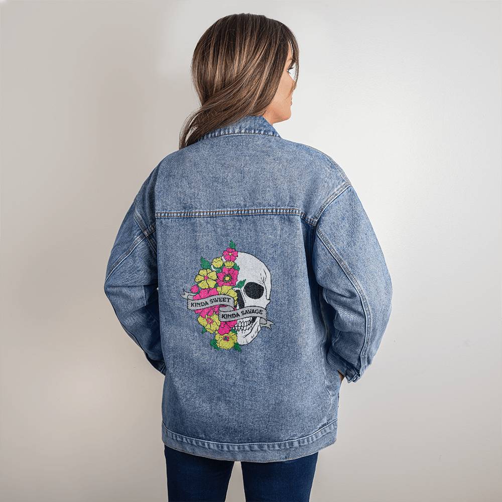 Kinda Sweet Kinda Savage - Oversized Women's DTG Denim Jacket