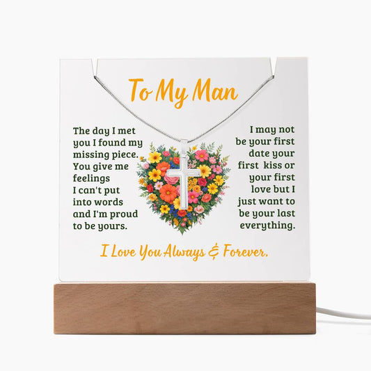 To My Man - Keepsake Acrylic & Stainless Steel Cross Necklace