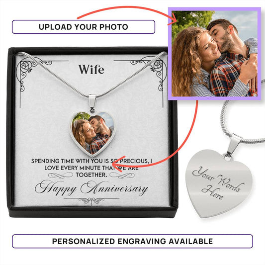 Happy Anniversary Wife - Buyer Upload Heart Necklace with Engraving